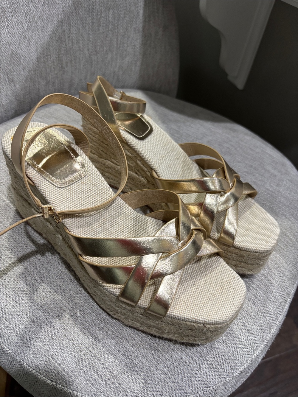 H&M Gold Metallic Espadrille Platform Sandals